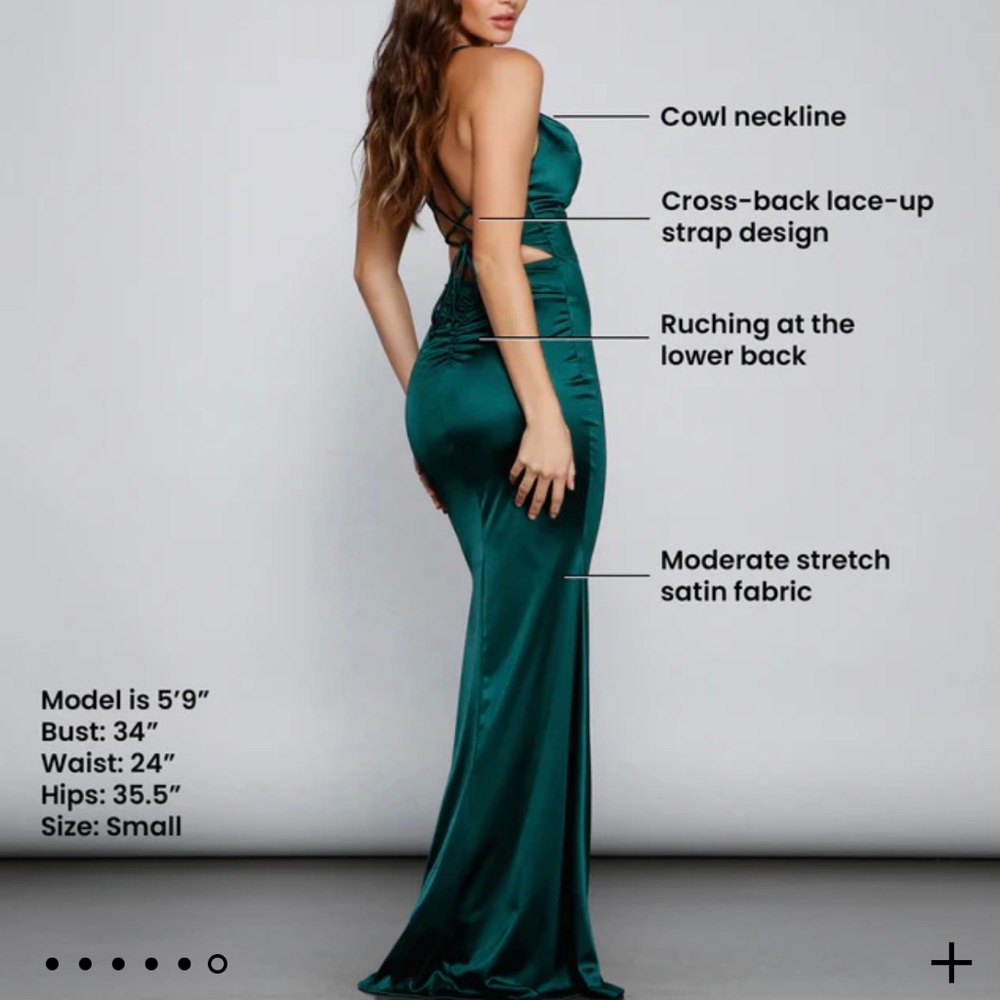 Windsor Emerald Green Satin Prom Dress - Picture 5 of 10